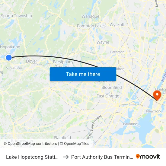 Lake Hopatcong Station to Port Authority Bus Terminal map