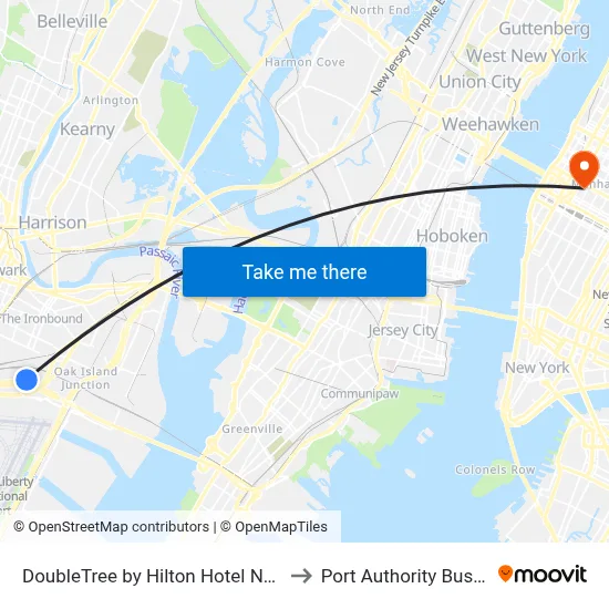 DoubleTree by Hilton Hotel Newark Airport to Port Authority Bus Terminal map