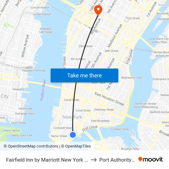 Fairfield Inn by Marriott New York Manhattan Financial District to Port Authority Bus Terminal map