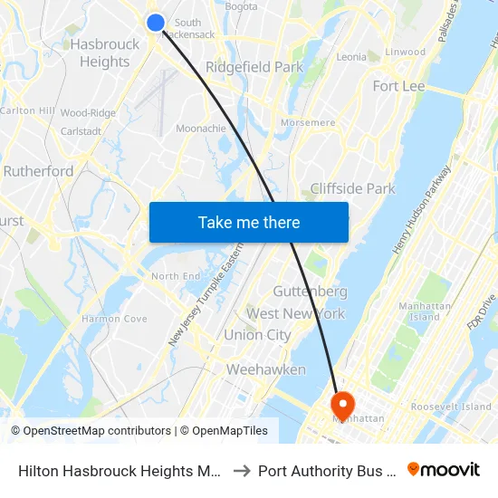 Hilton Hasbrouck Heights Meadowlands to Port Authority Bus Terminal map