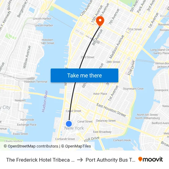 The Frederick Hotel Tribeca New York to Port Authority Bus Terminal map