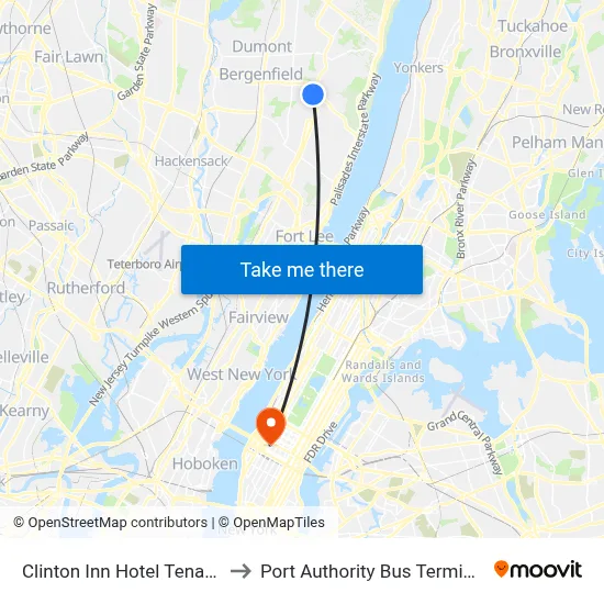 Clinton Inn Hotel Tenafly to Port Authority Bus Terminal map
