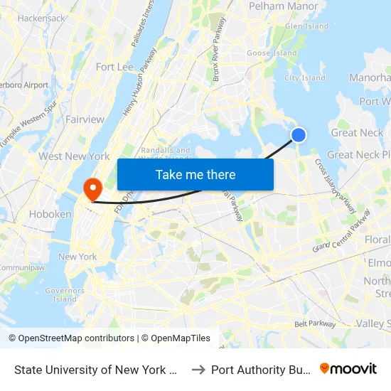 State University of New York Maritime College to Port Authority Bus Terminal map