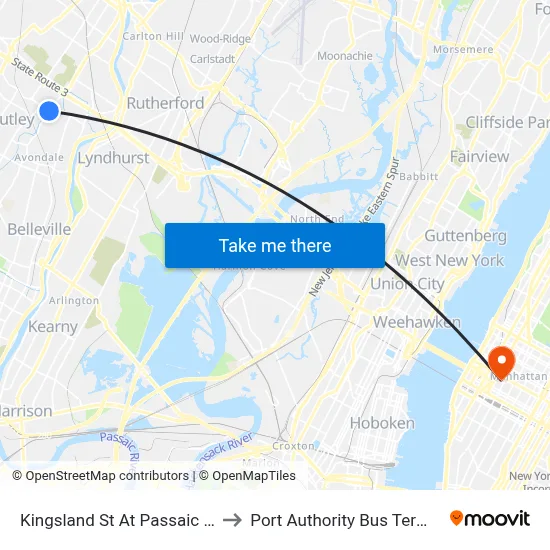 Kingsland St At Passaic Ave to Port Authority Bus Terminal map