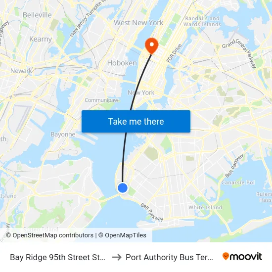 Bay Ridge 95th Street Station to Port Authority Bus Terminal map
