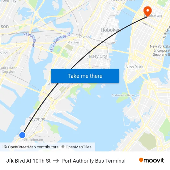 Jfk Blvd At 10Th St to Port Authority Bus Terminal map