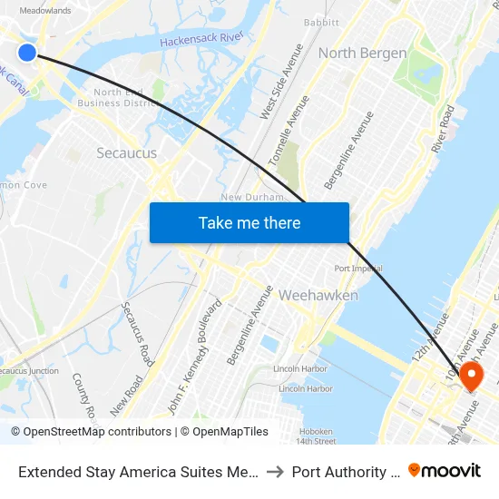 Extended Stay America Suites Meadowlands East Rutherford to Port Authority Bus Terminal map
