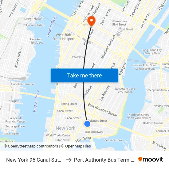 New York 95 Canal Street to Port Authority Bus Terminal map
