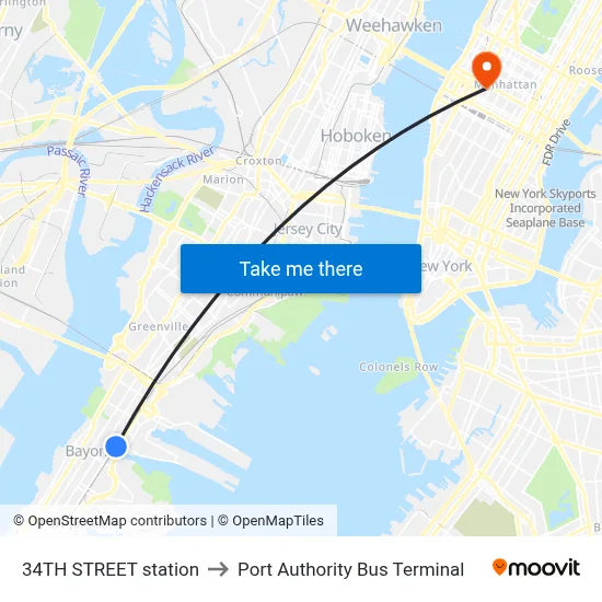 34TH STREET station to Port Authority Bus Terminal map