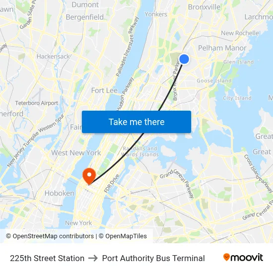 225th Street Station to Port Authority Bus Terminal map