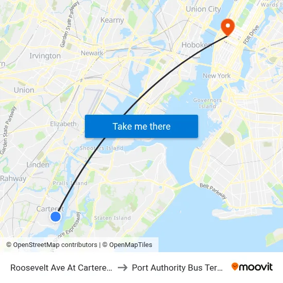 Roosevelt Ave At Carteret Ave to Port Authority Bus Terminal map