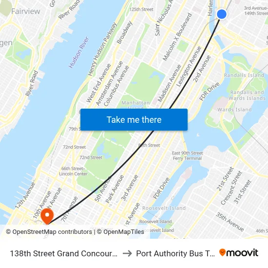 138th Street Grand Concourse Station to Port Authority Bus Terminal map