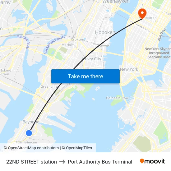 22ND STREET station to Port Authority Bus Terminal map