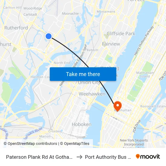 Paterson Plank Rd At Gotham Parkway to Port Authority Bus Terminal map