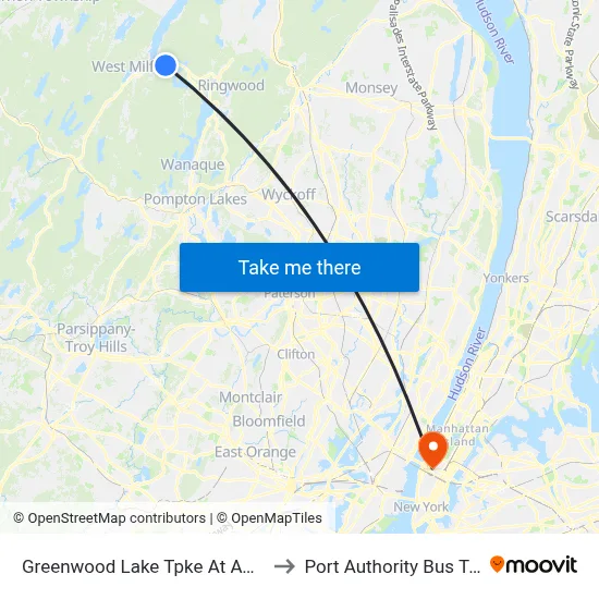 Greenwood Lake Tpke At Awosting Rd to Port Authority Bus Terminal map