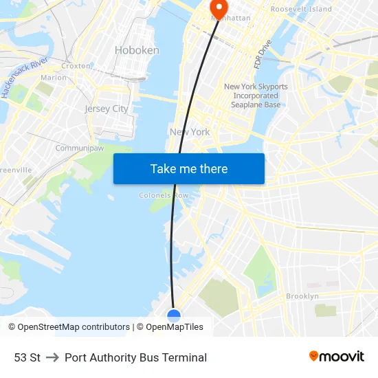 53 St to Port Authority Bus Terminal map