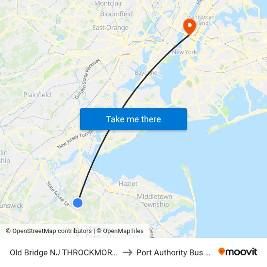Old Bridge NJ THROCKMORTON LANE to Port Authority Bus Terminal map