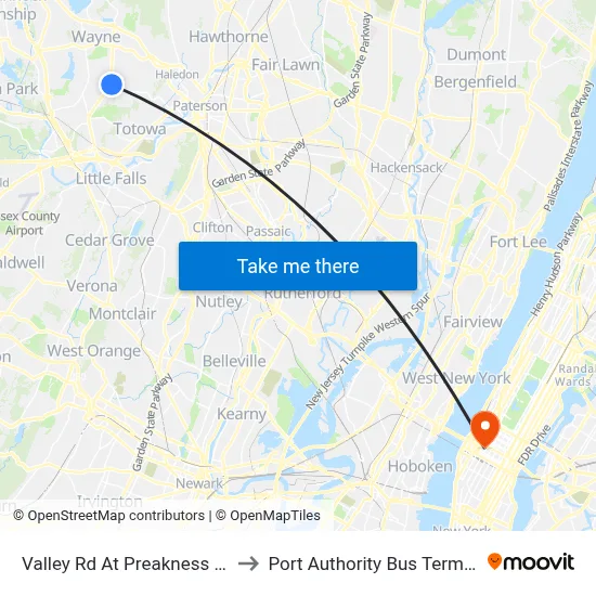 Valley Rd At Preakness Ave to Port Authority Bus Terminal map