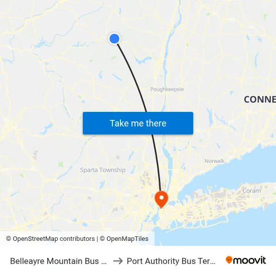Belleayre Mountain Bus Stop to Port Authority Bus Terminal map