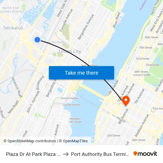 Plaza Dr At Park Plaza Dr to Port Authority Bus Terminal map