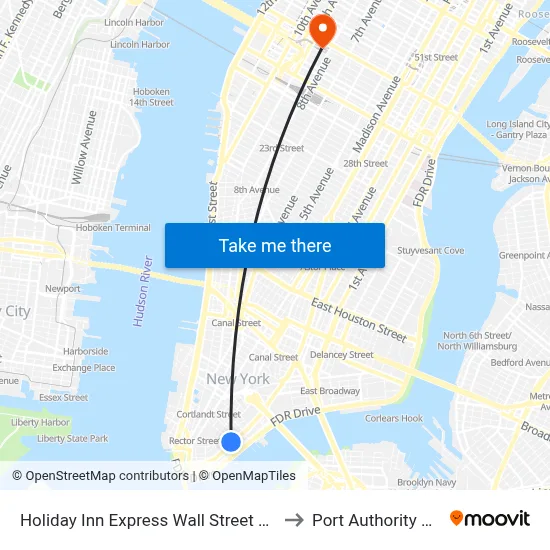 Holiday Inn Express Wall Street an IHG Hotel New York to Port Authority Bus Terminal map