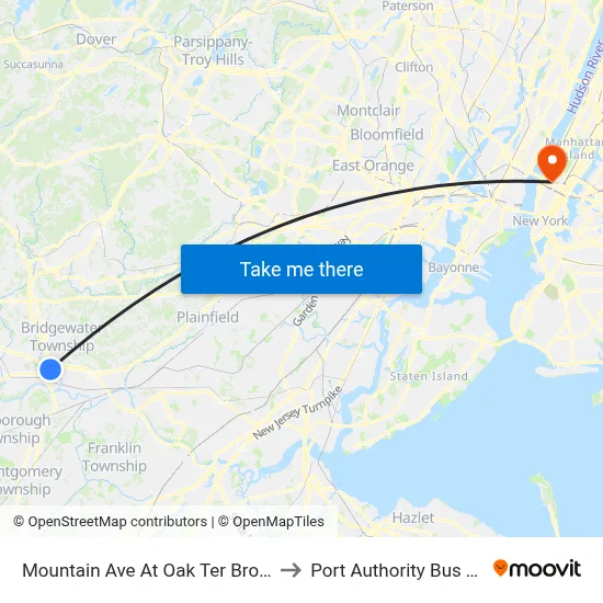 Mountain Ave At Oak Ter Brookside Ave to Port Authority Bus Terminal map