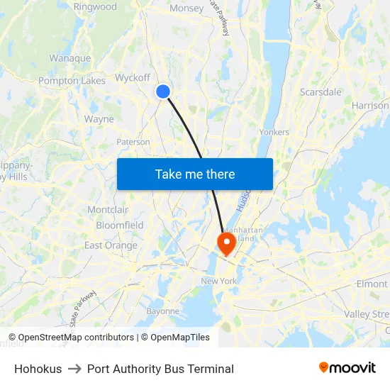 Hohokus to Port Authority Bus Terminal map