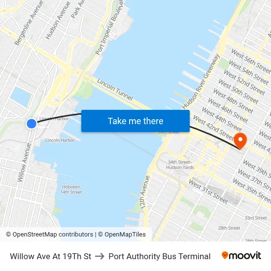 Willow Ave At 19Th St to Port Authority Bus Terminal map