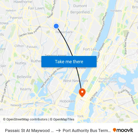 Passaic St At Maywood Ave to Port Authority Bus Terminal map