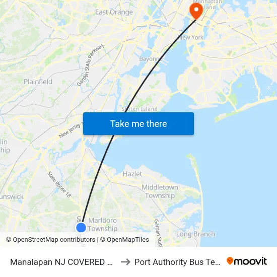 Manalapan NJ COVERED BRIDGE to Port Authority Bus Terminal map