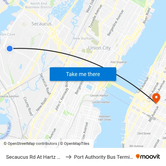 Secaucus Rd At Hartz Way to Port Authority Bus Terminal map