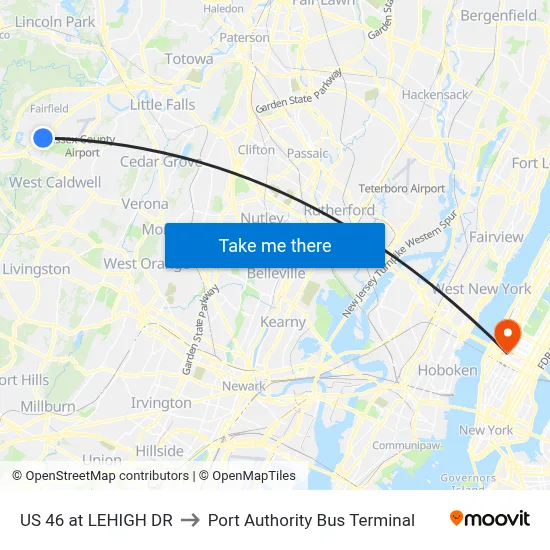 US 46 at LEHIGH DR to Port Authority Bus Terminal map