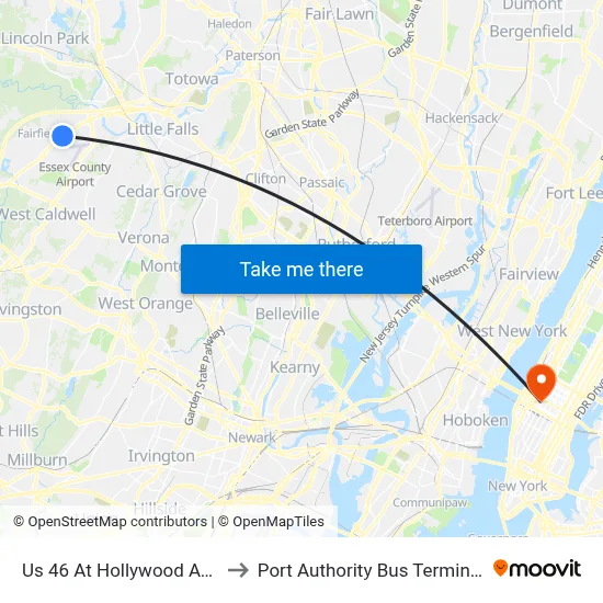 Us 46 At Hollywood Ave to Port Authority Bus Terminal map