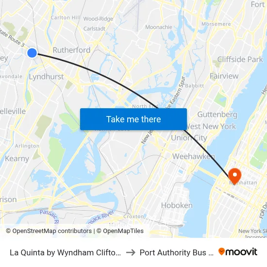 La Quinta by Wyndham Clifton Rutherford to Port Authority Bus Terminal map