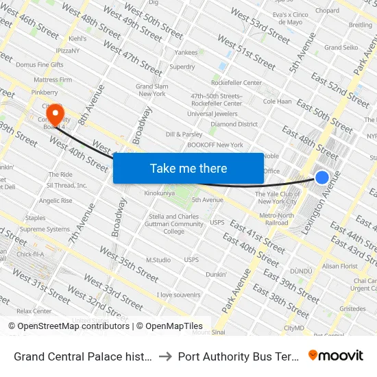Grand Central Palace historical to Port Authority Bus Terminal map