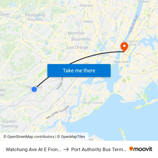 Watchung Ave At E Front St to Port Authority Bus Terminal map
