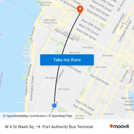 W 4 St Wash Sq to Port Authority Bus Terminal map