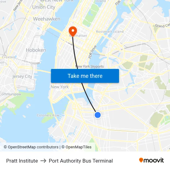 Pratt Institute to Port Authority Bus Terminal map