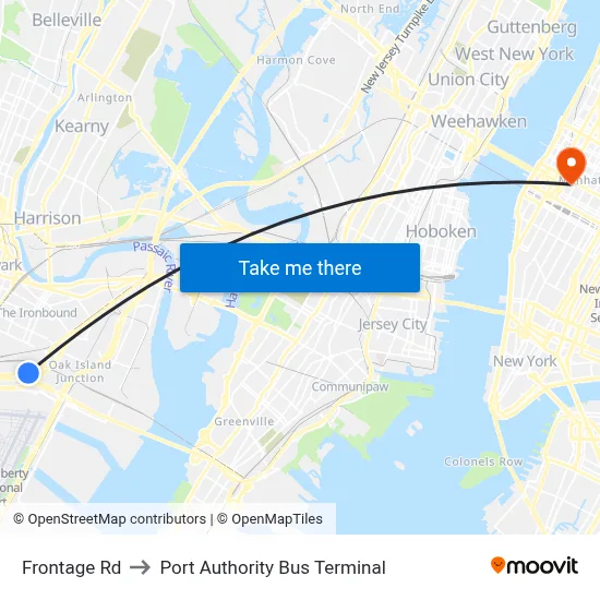 Frontage Rd to Port Authority Bus Terminal map