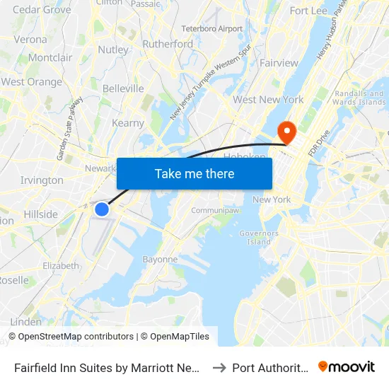 Fairfield Inn Suites by Marriott Newark Liberty International Airport to Port Authority Bus Terminal map