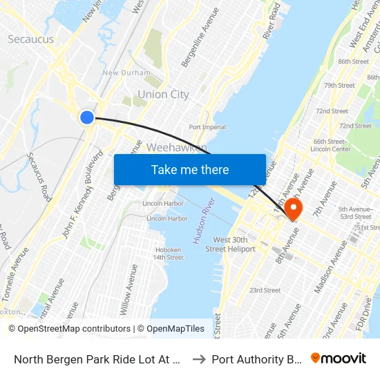 North Bergen Park Ride Lot At Bus Stop Opposite T to Port Authority Bus Terminal map