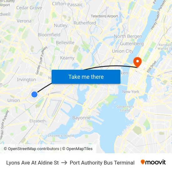 Lyons Ave At Aldine St to Port Authority Bus Terminal map