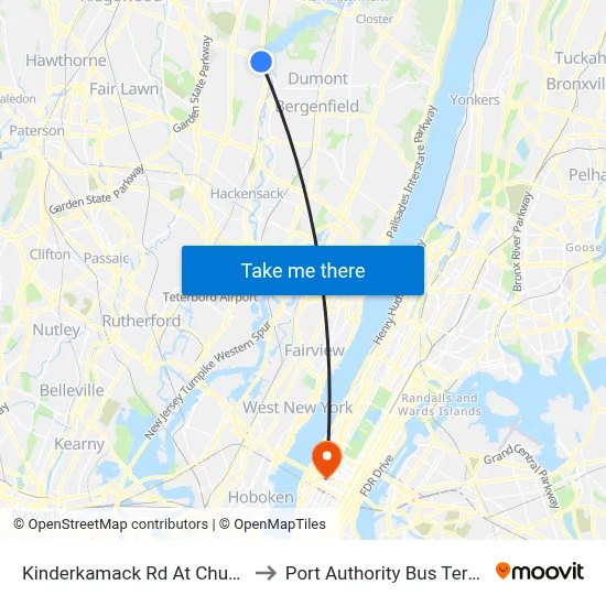 Kinderkamack Rd At Church St to Port Authority Bus Terminal map