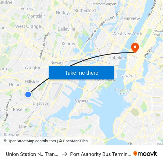 Union Station NJ Transit to Port Authority Bus Terminal map