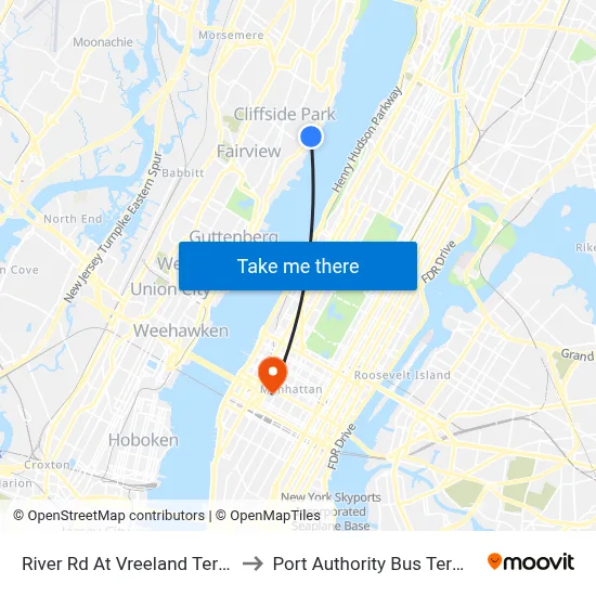 River Rd At Vreeland Terrace to Port Authority Bus Terminal map