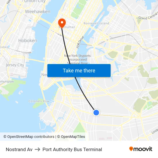 Nostrand Av to Port Authority Bus Terminal map