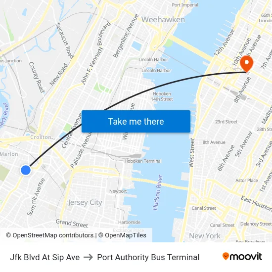 Jfk Blvd At Sip Ave to Port Authority Bus Terminal map