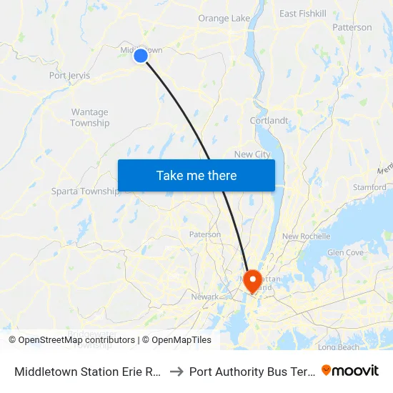 Middletown Station Erie Railroad to Port Authority Bus Terminal map