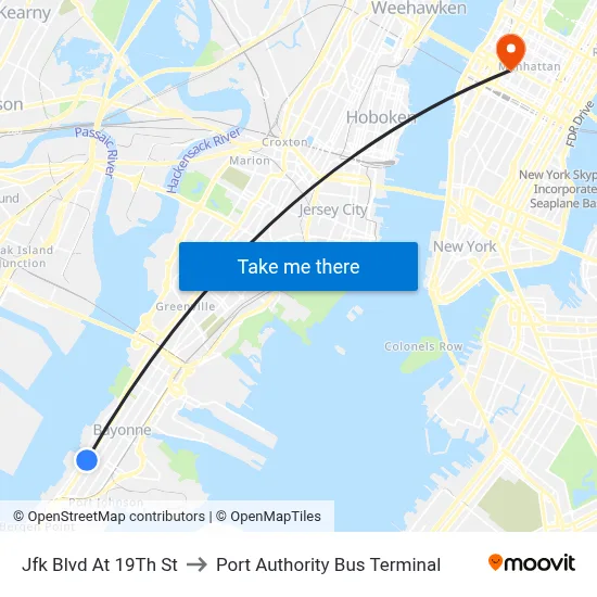 Jfk Blvd At 19Th St to Port Authority Bus Terminal map