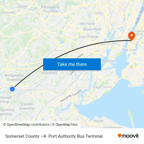 Somerset County to Port Authority Bus Terminal map